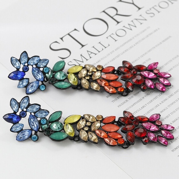 Rainbow Rhinestone Colorful Party Drop Earrings - Picture 7 of 8
